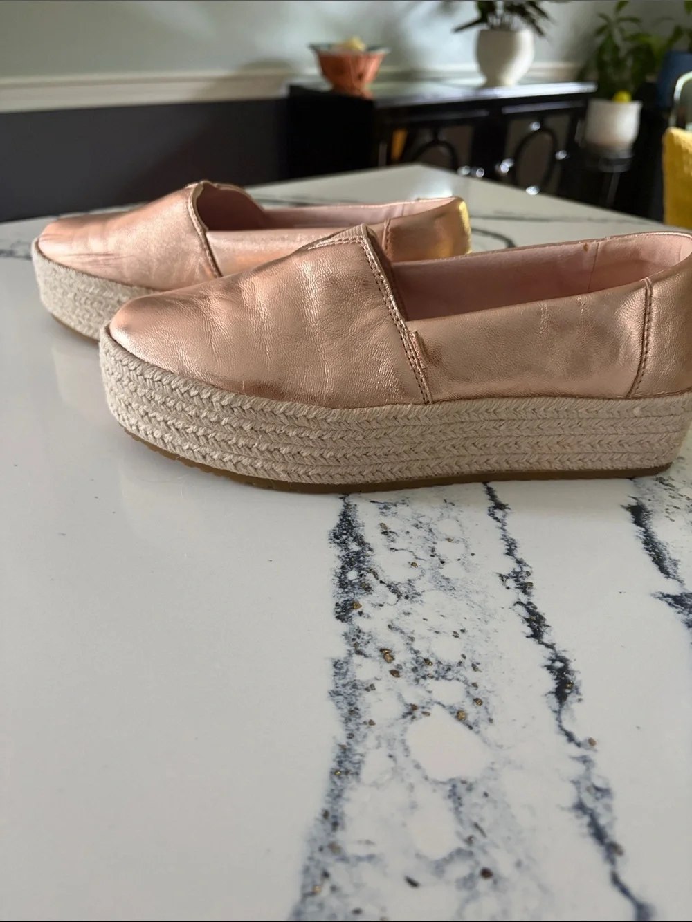 Size 7.5 Toms Metallic Rose Gold Espadrille Slip-Ons